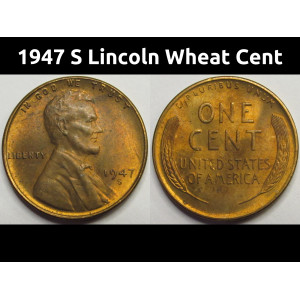 1947 S Lincoln Wheat Cent - antique San Francisco mintmark penny