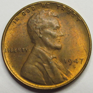 1947 S Lincoln Wheat Cent - antique San Francisco mintmark penny