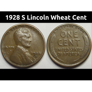 1928 S Lincoln Wheat Cent - antique San Francisco mintmark penny