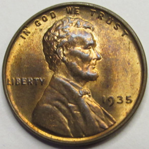 1935 Lincoln Wheat Cent - antique uncirculated American wheat penny