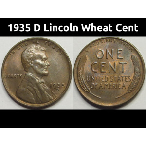 1935 D Lincoln Wheat Cent - antique Denver mintmark American wheat penny