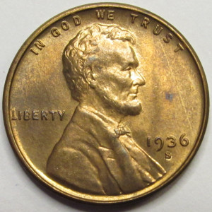 1936 S Lincoln Wheat Cent - antique San Francisco mintmark American penny