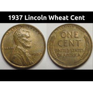 1937 Lincoln Wheat Cent - antique Great Depression era American penny