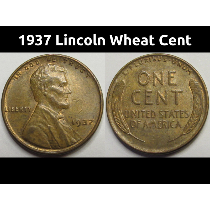 1937 Lincoln Wheat Cent - antique Great Depression era American penny