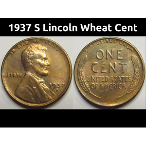1937 S Lincoln Wheat Cent - antique San Francisco mintmark American penny