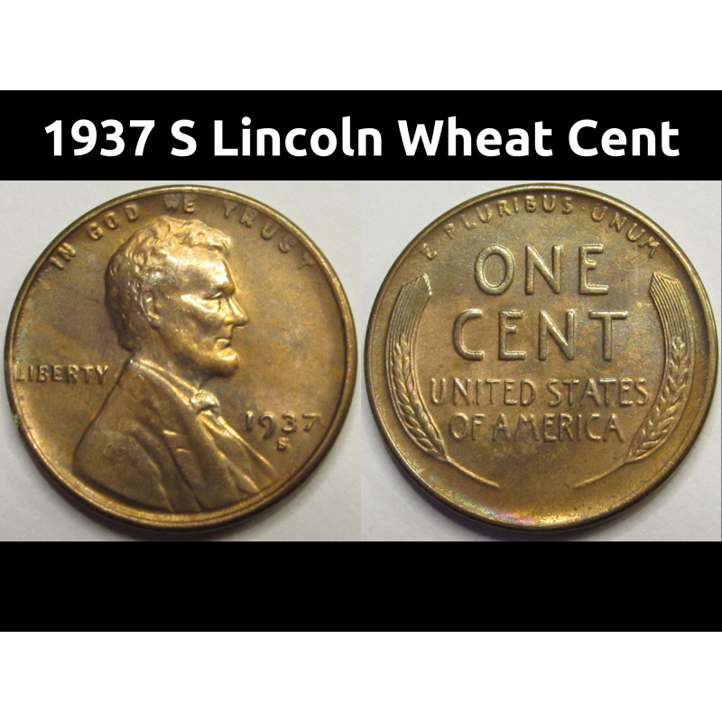1937 S Lincoln Wheat Cent - antique San Francisco mintmark American penny