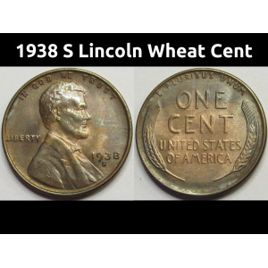 1938 S Lincoln Wheat Cent - antique San Francisco mintmark American wheat penny