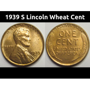 1939 S Lincoln Wheat Cent - antique uncirculated American wheat penny coin