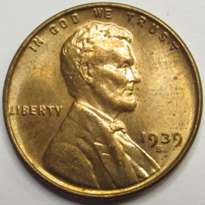 1939 S Lincoln Wheat Cent - antique uncirculated American wheat penny coin