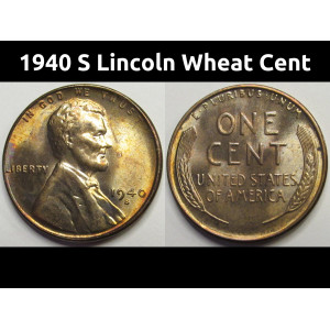 1940 S Lincoln Wheat Cent - antique toned American wheat penny