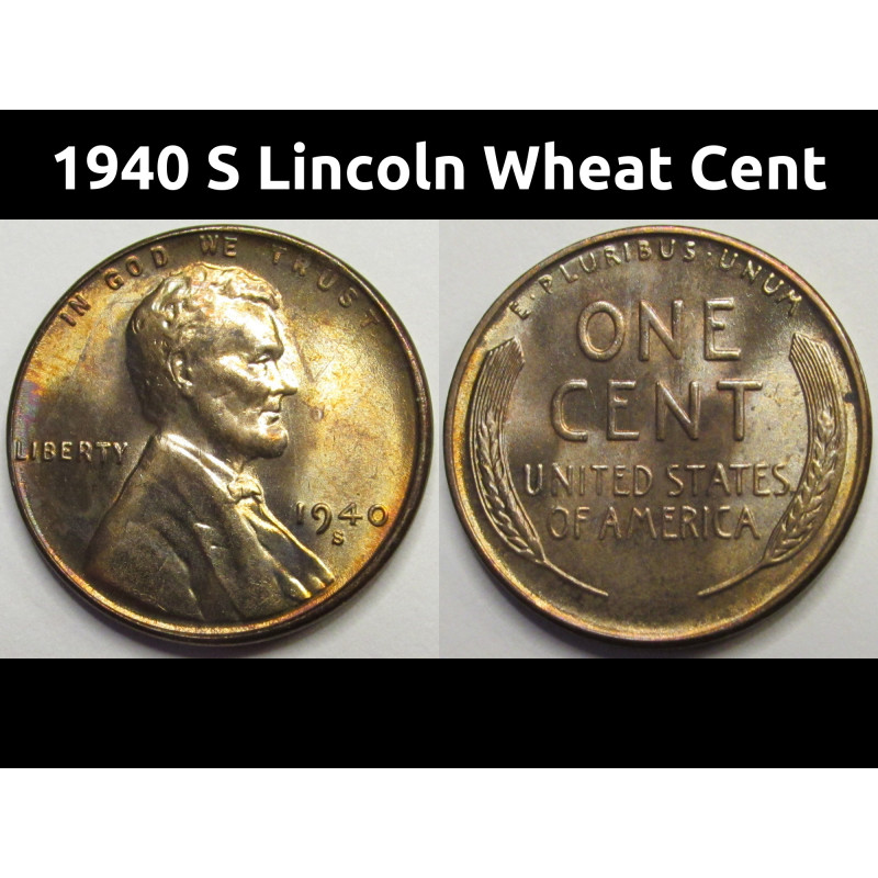 1940 S Lincoln Wheat Cent - antique toned American wheat penny