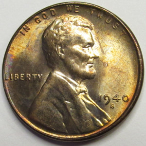 1940 S Lincoln Wheat Cent - antique toned American wheat penny