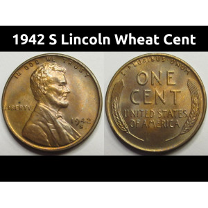 1942 S Lincoln Wheat Cent - antique San Francisco mintmark toned penny