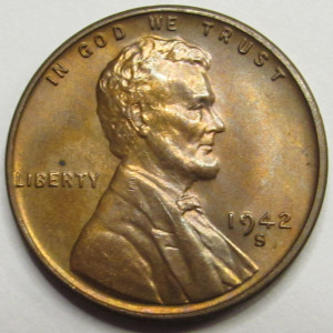 1942 S Lincoln Wheat Cent - antique San Francisco mintmark toned penny