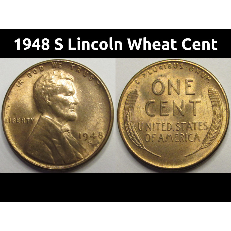 1948 S Lincoln Wheat Cent - antique San Francisco mintmark penny
