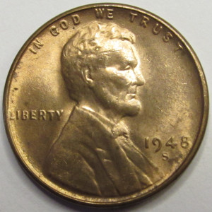 1948 S Lincoln Wheat Cent - antique San Francisco mintmark penny