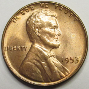 1953 Lincoln Wheat Cent - antique uncirculated American wheat penny