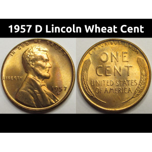 1957 D Lincoln Wheat Cent - antique Denver mintmark uncirculated penny