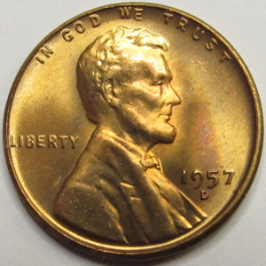 1957 D Lincoln Wheat Cent - antique Denver mintmark uncirculated penny