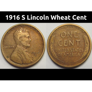 1916 S Lincoln Wheat Cent - antique San Francisco mintmark penny
