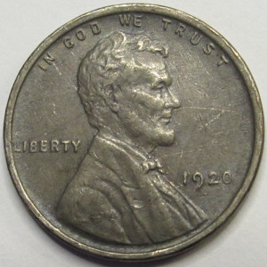 1920 Lincoln Wheat Cent - antique odd color American wheat penny