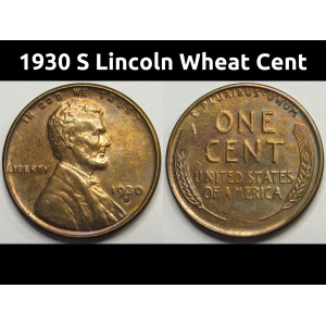 1930 S Lincoln Wheat Cent - antique San Francisco mintmark wheat penny