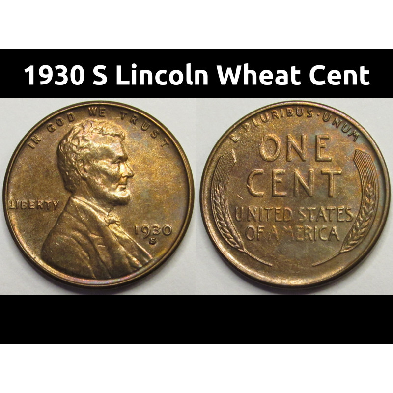 1930 S Lincoln Wheat Cent - antique San Francisco mintmark wheat penny
