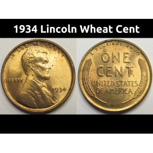 1934 Lincoln Wheat Cent - antique uncirculated American wheat penny
