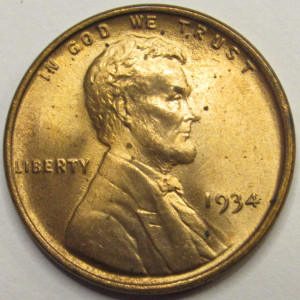 1934 Lincoln Wheat Cent - antique uncirculated American wheat penny