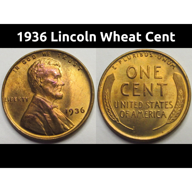 1936 Lincoln Wheat Cent - antique uncirculated Great Depression era penny
