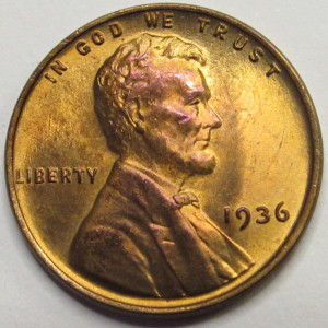 1936 Lincoln Wheat Cent - antique uncirculated Great Depression era penny