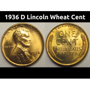 1936 D Lincoln Wheat Cent - antique Denver mintmark American wheat penny