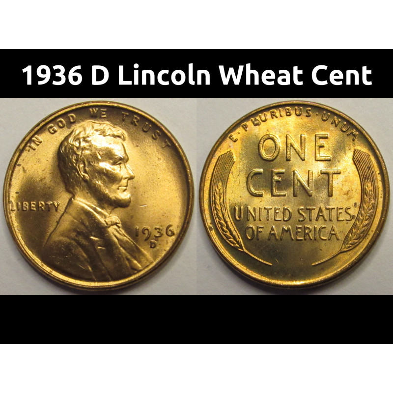 1936 D Lincoln Wheat Cent - antique Denver mintmark American wheat penny