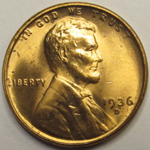 1936 D Lincoln Wheat Cent - antique Denver mintmark American wheat penny
