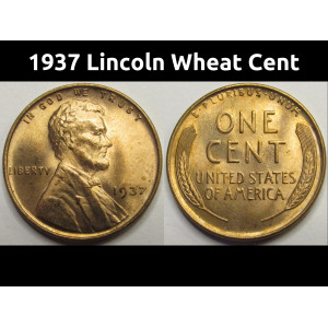 1937 Lincoln Wheat Cent - antique unriculated American wheat penny