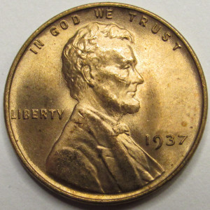 1937 Lincoln Wheat Cent - antique unriculated American wheat penny