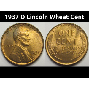 1937 D Lincoln Wheat Cent - antique Denver mintmark wheat penny