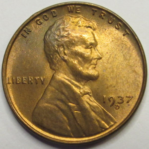1937 D Lincoln Wheat Cent - antique Denver mintmark wheat penny