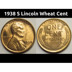 1938 S Lincoln Wheat Cent - antique San Francisco mintmark wheat penny