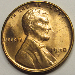 1938 S Lincoln Wheat Cent - antique San Francisco mintmark wheat penny