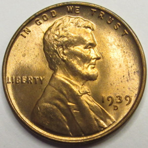 1939 D Lincoln Wheat Cent - antique Denver mintmark uncirculated penny