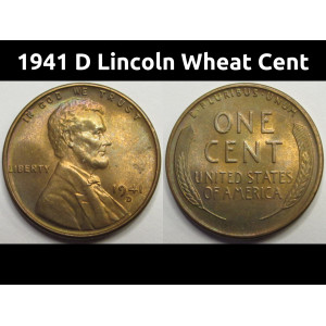 1941 D Lincoln Wheat Cent - antique toned American wheat penny