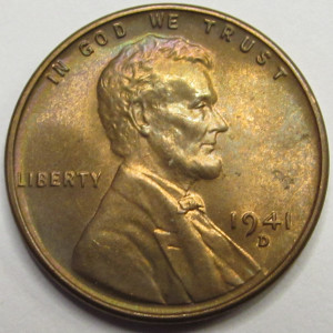 1941 D Lincoln Wheat Cent - antique toned American wheat penny