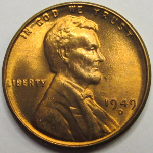 1949 D Lincoln Wheat Cent - antique Denver mintmark red uncirculated penny