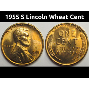 1955 S Lincoln Wheat Cent - antique San Francisco mintmark wheat penny