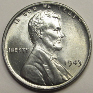 1943 Lincoln Wheat Cent - uncirculated American steel penny from WW2