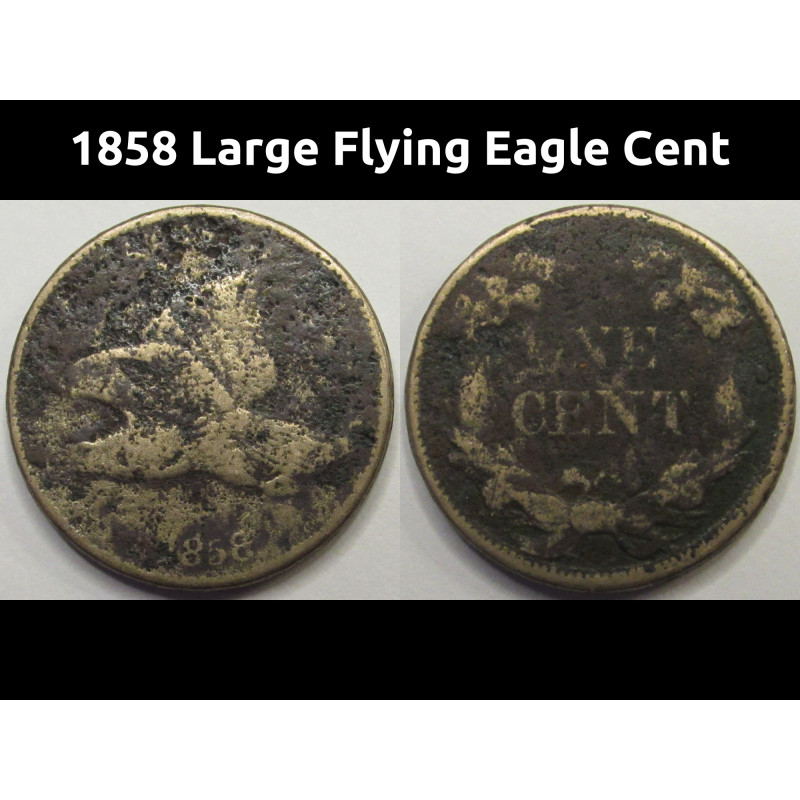 1858 Large Flying Eagle Cent - antique pre Civil War old American penny