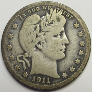 1911 Barber Quarter - better condition American silver quarter