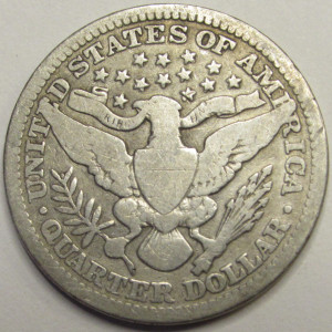 1915 Barber Quarter - antique American silver quarter coin