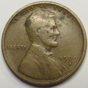 1909 S Lincoln Wheat Cent - antique low mintage San Francisco mintmark penny